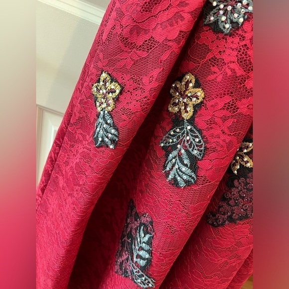 Jovani Burgundy Floral Embroidered Fit and Flare
Contemporary Dress M59787 - Picture 5 of 16